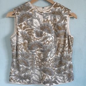 Vintage Sleeveless Beaded Cream Silver and Gold Top